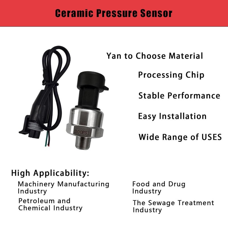 Flylin Pressure Transducer Sender Sensor with Connector, Stainless Steel 1/8”-27 NPT Pressure Transducer Sensor Compatible for Oil Fuel Air Water (300 PSI) - Image 5